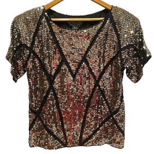 Jean For Joseph Le Bon Vintage 80's Silk Gold Sliver Sequin Top Women's Large